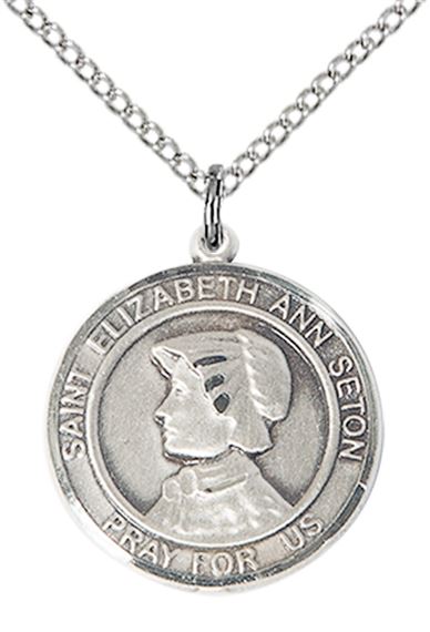 STERLING SILVER ST ELIZABETH ANN SETON PENDANT WITH CHAIN - 3/4" x 5/8"
