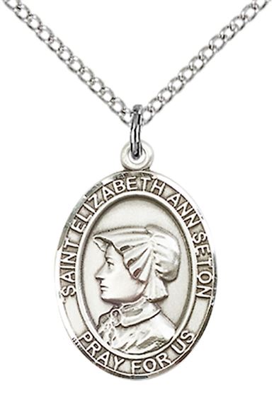 STERLING SILVER ST ELIZABETH ANN SETON PENDANT WITH CHAIN - 3/4" x 1/2"