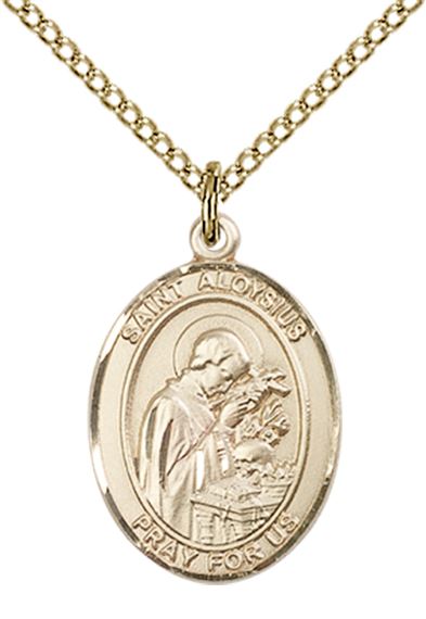 14KT GOLD FILLED ST ALOYSIUS GONZAGA PENDANT WITH CHAIN - 3/4" x 1/2"