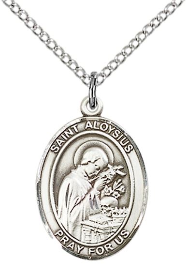 STERLING SILVER ST ALOYSIUS GONZAGA PENDANT WITH CHAIN - 3/4" x 1/2"