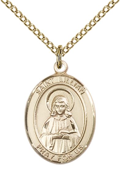 14KT GOLD FILLED ST LILLIAN PENDANT WITH CHAIN - 3/4" x 1/2"
