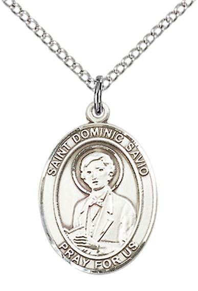 STERLING SILVER ST DOMINIC SAVIO PENDANT WITH CHAIN - 3/4" x 1/2"