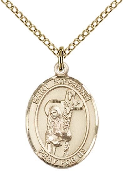 14KT GOLD FILLED ST STEPHANIE PENDANT WITH CHAIN - 3/4" x 1/2"