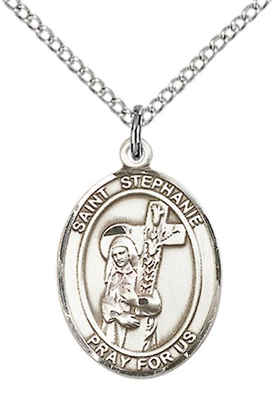 STERLING SILVER ST STEPHANIE PENDANT WITH CHAIN - 3/4" x 1/2"