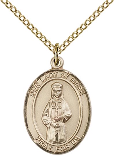 14KT GOLD FILLED OUR LADY OF HOPE PENDANT WITH CHAIN - 3/4" x 1/2"