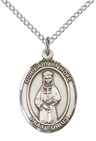 STERLING SILVER OUR LADY OF HOPE PENDANT WITH CHAIN - 3/4" x 1/2"