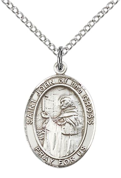 STERLING SILVER ST JOHN OF THE CROSS PENDANT WITH CHAIN - 3/4" x 1/2"