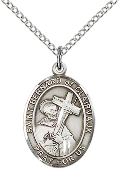 STERLING SILVER ST BERNARD OF CLAIRVAUX PENDANT WITH CHAIN - 3/4" x 1/2"