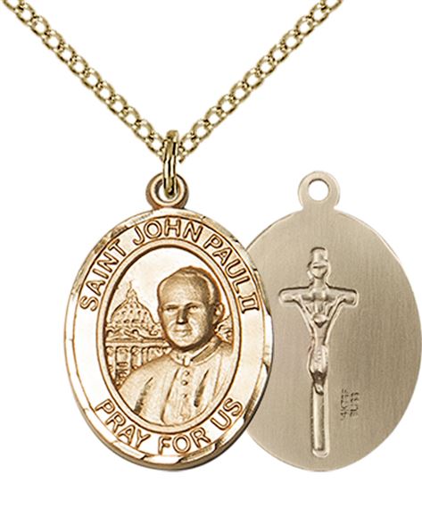 14KT GOLD FILLED ST JOHN PAUL II PENDANT WITH CHAIN - 3/4" x 1/2"