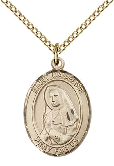 14KT GOLD FILLED ST MADELINE SOPHIE BARAT PENDANT WITH CHAIN - 3/4" x 1/2"