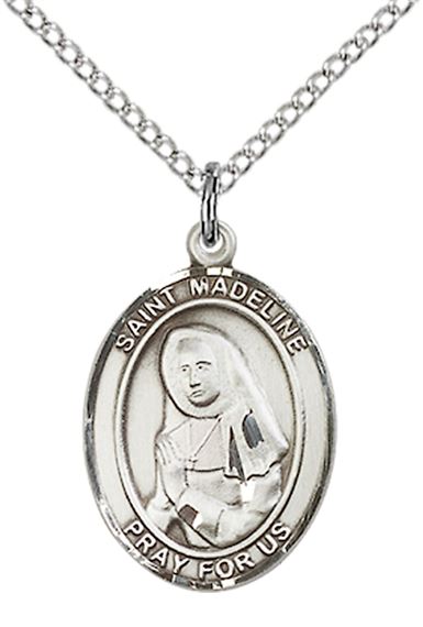 STERLING SILVER ST MADELINE SOPHIE BARAT PENDANT WITH CHAIN - 3/4" x 1/2"
