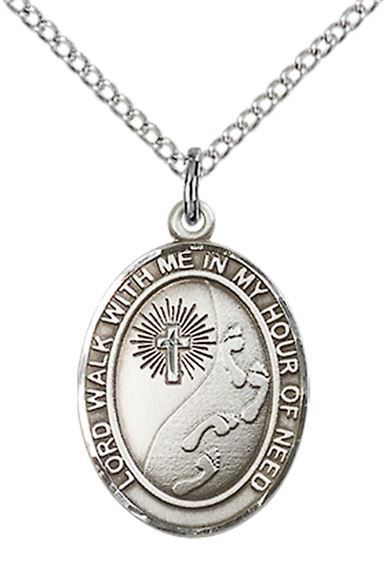 STERLING SILVER FOOTPRINTS CROSS PENDANT WITH CHAIN - 3/4" x 1/2"