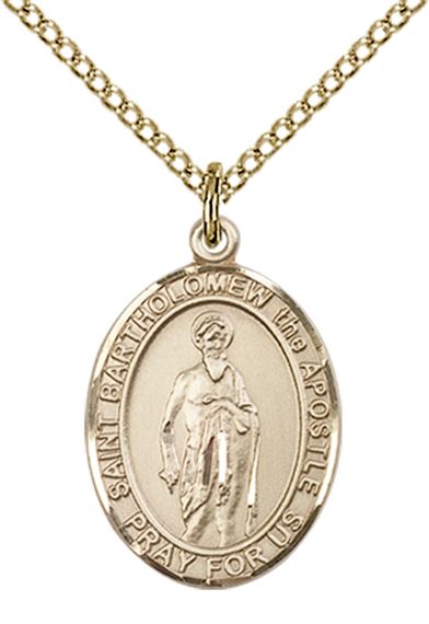 14KT GOLD FILLED ST BARTHOLOMEW THE APOSTLE PENDANT WITH CHAIN - 3/4" x 1/2"