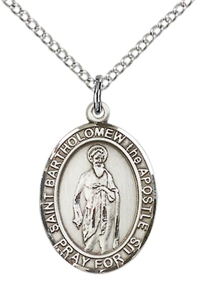 STERLING SILVER ST BARTHOLOMEW THE APOSTLE PENDANT WITH CHAIN - 3/4" x 1/2"