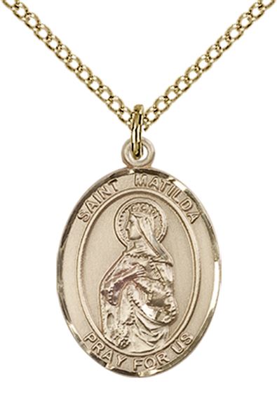 14KT GOLD FILLED ST MATILDA PENDANT WITH CHAIN - 3/4" x 1/2"