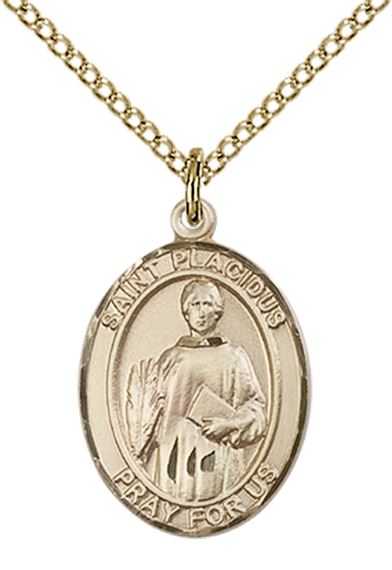 14KT GOLD FILLED ST PLACIDUS PENDANT WITH CHAIN - 3/4" x 1/2"