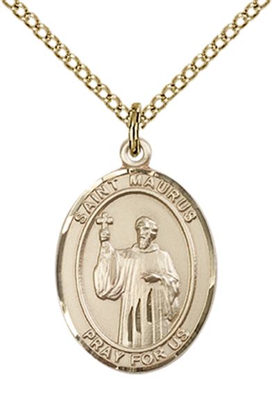 14KT GOLD FILLED ST MAURUS PENDANT WITH CHAIN - 3/4" x 1/2"