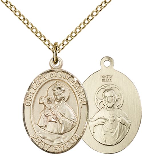 14KT GOLD FILLED OUR LADY OF MOUNT CARMEL PENDANT WITH CHAIN - 3/4" x 1/2"