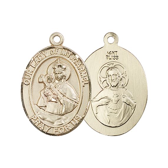 14KT GOLD OUR LADY OF MOUNT CARMEL MEDAL - 3/4" x 1/2"