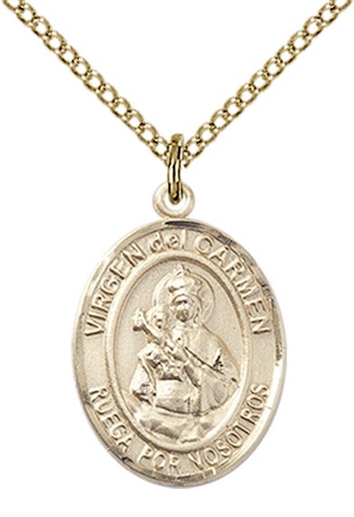 14KT GOLD FILLED VIRGEN DEL CARMEN PENDANT WITH CHAIN