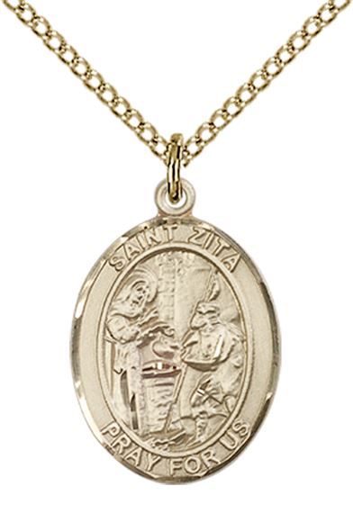 14KT GOLD FILLED ST ZITA PENDANT WITH CHAIN - 3/4" x 1/2"