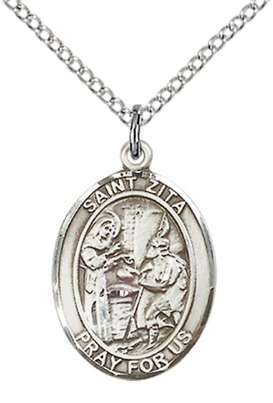 STERLING SILVER ST ZITA PENDANT WITH CHAIN - 3/4" x 1/2"