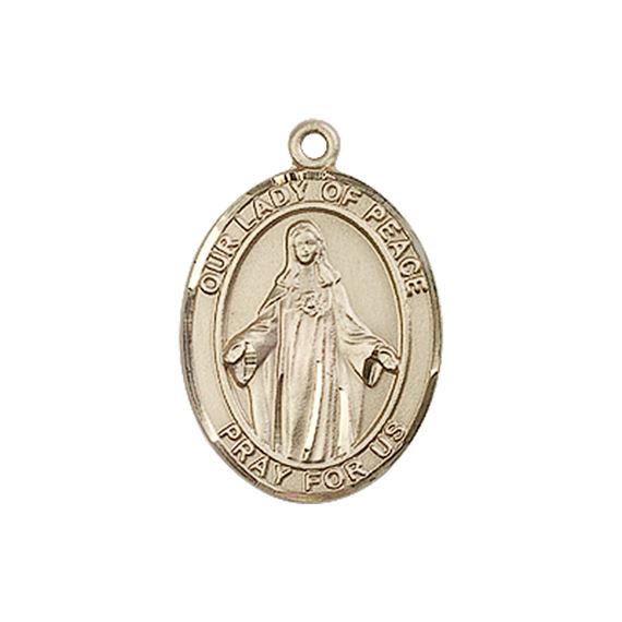 14KT GOLD OUR LADY OF PEACE MEDAL - 3/4" x 1/2"