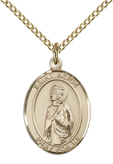 14KT GOLD FILLED ST ALICE PENDANT WITH CHAIN - 3/4" x 1/2"