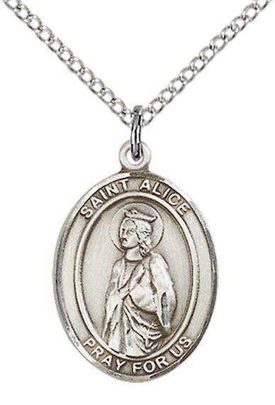 STERLING SILVER ST ALICE PENDANT WITH CHAIN - 3/4" x 1/2"