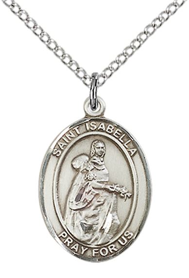 STERLING SILVER ST ISABELLA OF PORTUGAL PENDANT WITH CHAIN - 3/4" x 1/2"