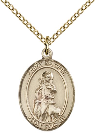 14KT GOLD FILLED ST RACHEL PENDANT WITH CHAIN - 3/4" x 1/2"