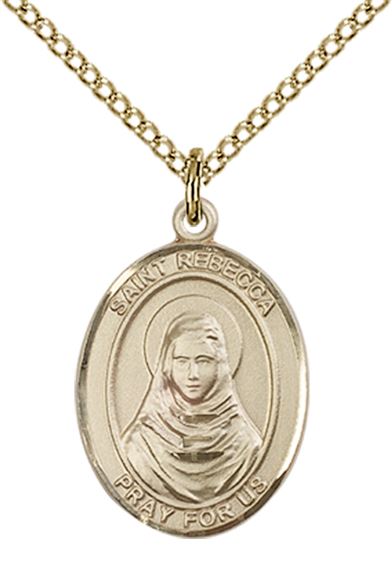 14KT GOLD FILLED ST REBECCA PENDANT WITH CHAIN - 3/4" x 1/2"