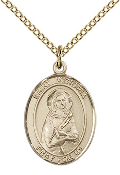 14KT GOLD FILLED ST VICTORIA PENDANT WITH CHAIN - 3/4" x 1/2"