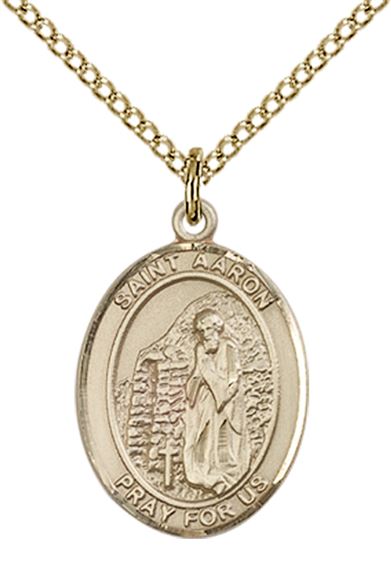 14KT GOLD FILLED ST AARON PENDANT WITH CHAIN - 3/4" x 1/2"
