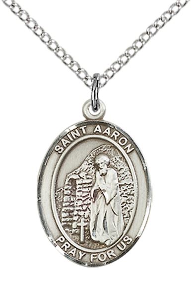 STERLING SILVER ST AARON PENDANT WITH CHAIN - 3/4" x 1/2"