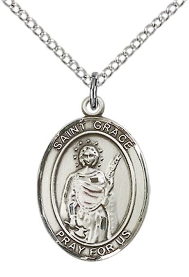STERLING SILVER ST GRACE PENDANT WITH CHAIN - 3/4" x 1/2"
