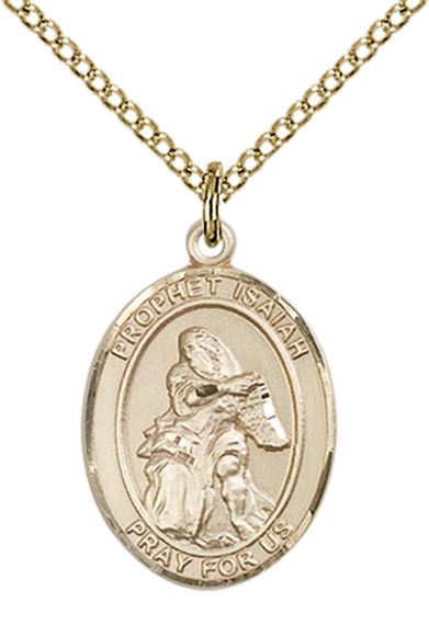 14KT GOLD FILLED ST ISAIAH PENDANT WITH CHAIN - 3/4" x 1/2"