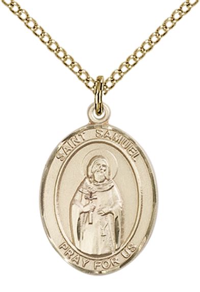 14KT GOLD FILLED ST SAMUEL PENDANT WITH CHAIN - 3/4" x 1/2"
