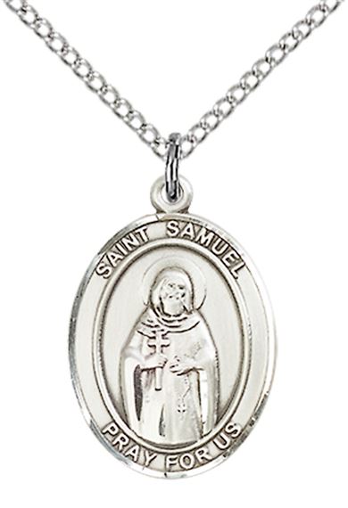 STERLING SILVER ST SAMUEL PENDANT WITH CHAIN - 3/4" x 1/2"