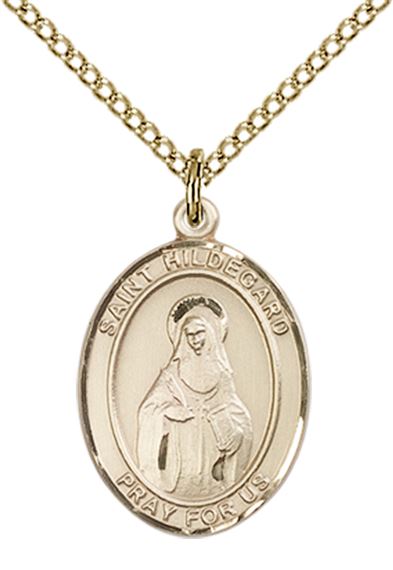 14KT GOLD FILLED ST HILDEGARD VON BINGEN PENDANT WITH CHAIN - 3/4" x 1/2"