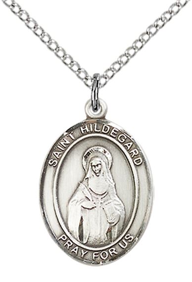 STERLING SILVER ST HILDEGARD VON BINGEN PENDANT WITH CHAIN - 3/4" x 1/2"