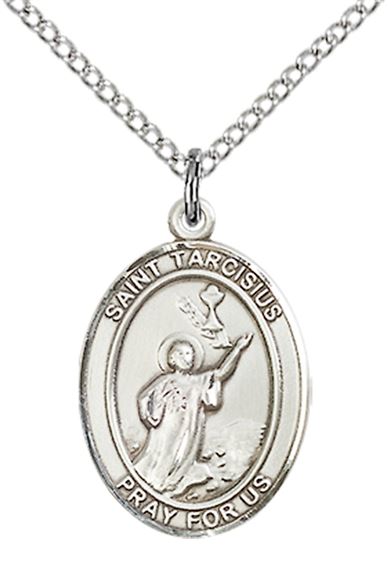 STERLING SILVER ST TARCISIUS PENDANT WITH CHAIN - 3/4" x 1/2"