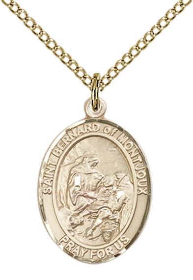 14KT GOLD FILLED ST BERNARD OF MONTJOUX PENDANT WITH CHAIN - 3/4" x 1/2"