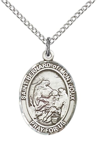 STERLING SILVER ST BERNARD OF MONTJOUX PENDANT WITH CHAIN - 3/4" x 1/2"