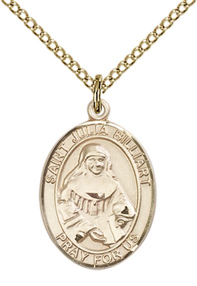 14KT GOLD FILLED ST JULIA BILLIART PENDANT WITH CHAIN - 3/4" x 1/2"