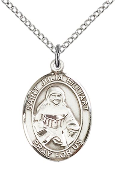 STERLING SILVER ST JULIA BILLIART PENDANT WITH CHAIN - 3/4" x 1/2"