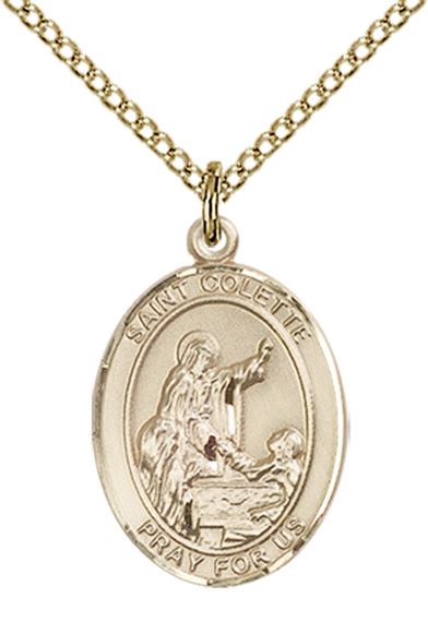 14KT GOLD FILLED ST COLETTE PENDANT WITH CHAIN - 3/4" x 1/2"