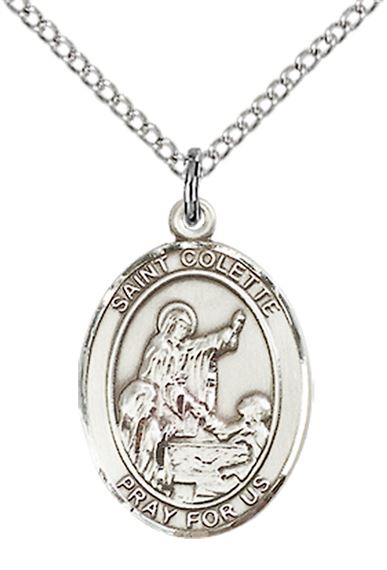 STERLING SILVER ST COLETTE PENDANT WITH CHAIN - 3/4" x 1/2"