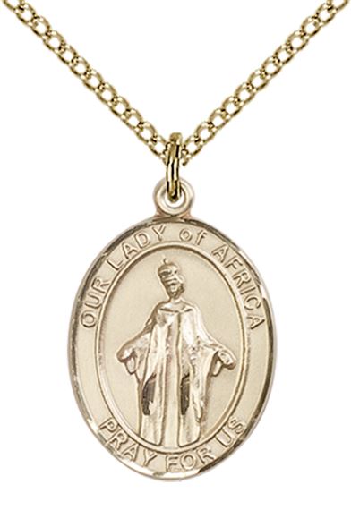 14KT GOLD FILLED OUR LADY OF AFRICA PENDANT WITH CHAIN - 3/4" x 1/2"