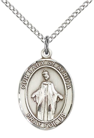 STERLING SILVER OUR LADY OF AFRICA PENDANT WITH CHAIN - 3/4" x 1/2"